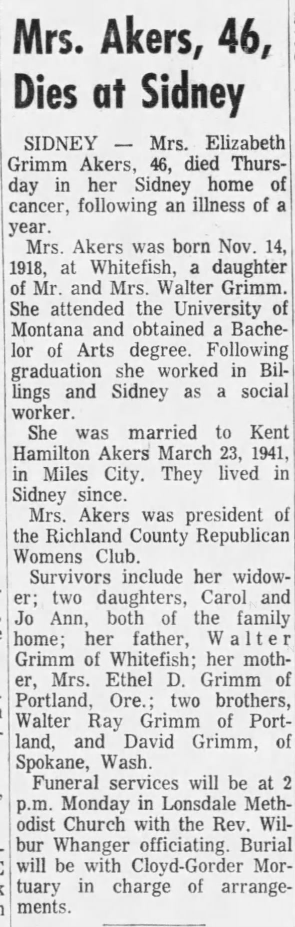 Obituary for Elizabeth Grimm Akers (Aged 46)